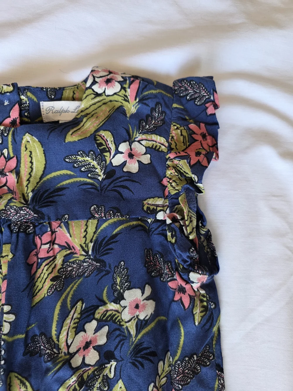 Ralph Lauren Navy Floral Romper with Pink & Green Accents